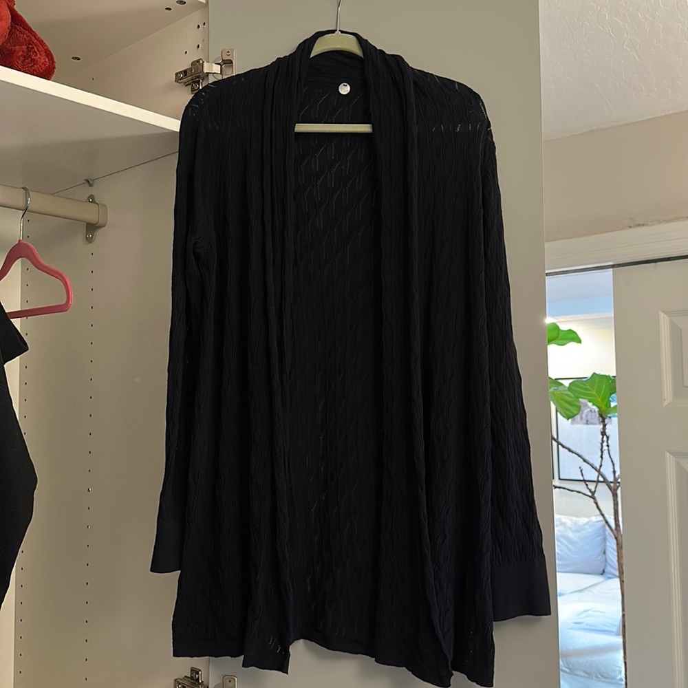 Margaret O’Leary open front cardigan/duster, navy, Sz L